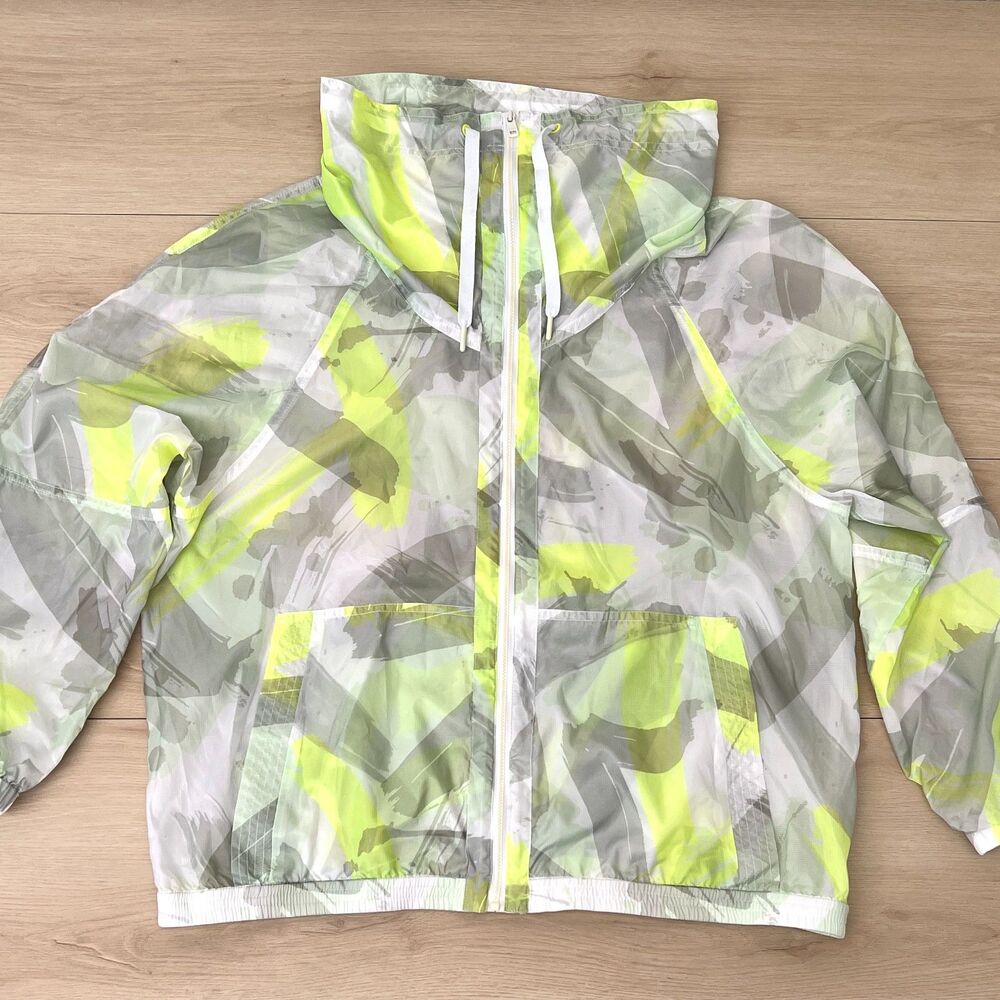 DKNY Jeans Neon Lime Green White Gray Camouflage Women's Windbreaker Size Large - Picture 3 of 16